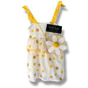 Girls Size 4T White & Yellow Daisy Sundress with Matching Purse